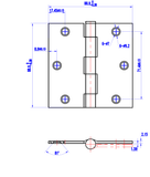 Black Interior Door Hinge 3.5" with Square Corner